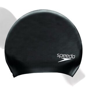 SPEEDO SILICONE Swim Cap for LONG Thick Hair SWIM CAP Black Goth NO LATEX NWT